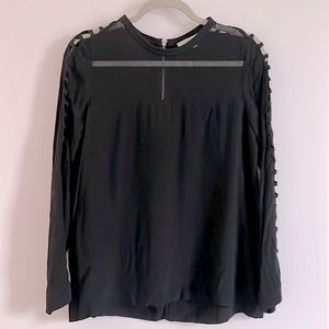 IRO Black Semi Sheer blouse with cutouts sleeves size M French Girl